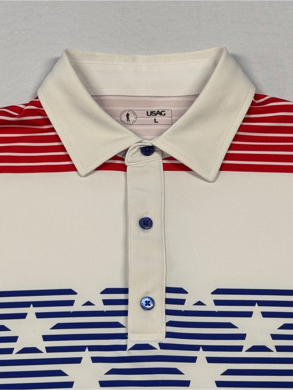 Men’s U Suck At Golf Large USA Stars And Stripes Performance Polo Short Sleeve - Picture 3 of 7